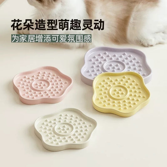 Flower Shaped Ceramic Slow Feeding Pet Plate
