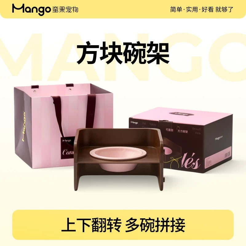 MANGO Bowl and Stand Set for Cats and Dogs in Pink and Brown